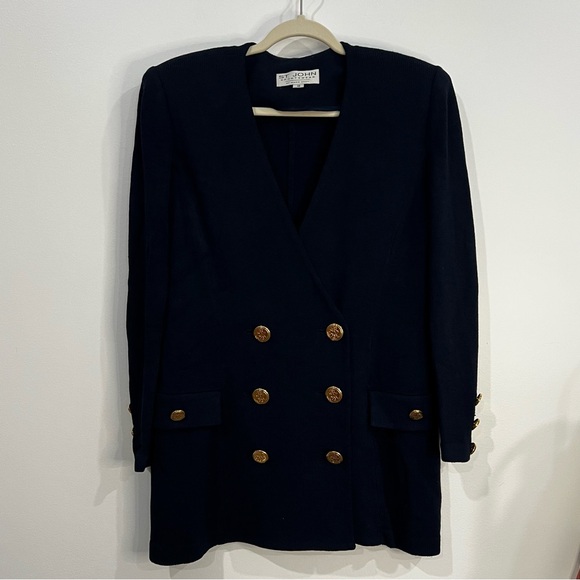 St. John Santana knit double breasted blazer Women’s SIZE 10 navy